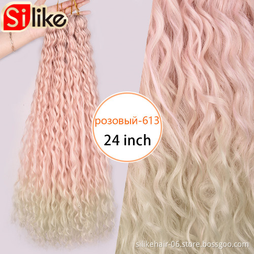 Wholesale Silky 24Inch Ombre Red Brown Long Wavy Water Deep Wave Braids Kinky Curly Crochet Braiding Synthetic Hair Extensions